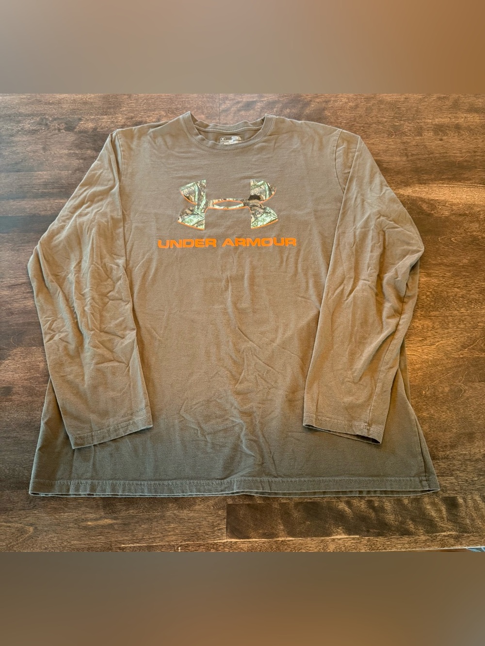 Under Armour Men's Long-Sleeve Logo Tee - Brown with Orange Camo Hunting